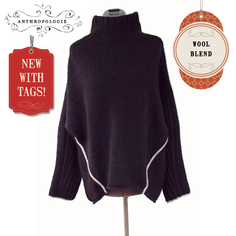 Black and Grey Chunky Wool Blend Sweater